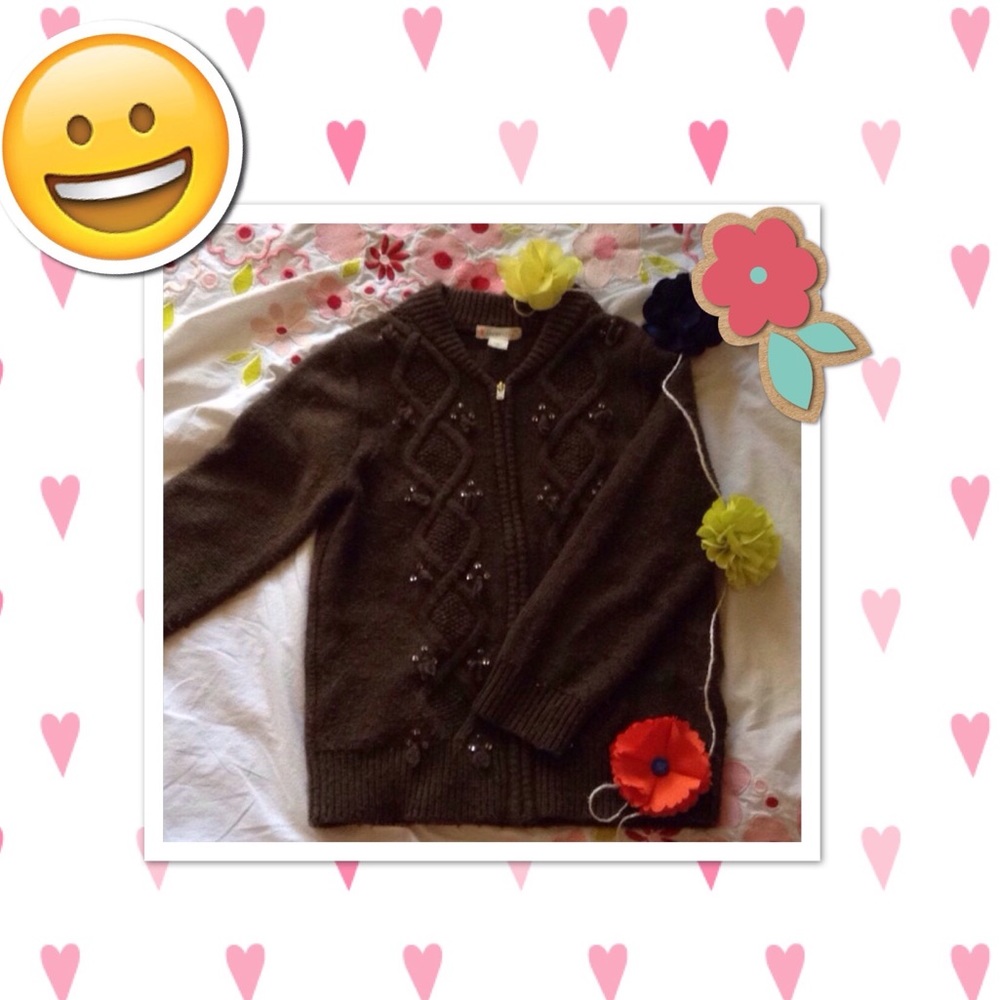 Crewcuts girls cardigan-sweater olive green-brown.